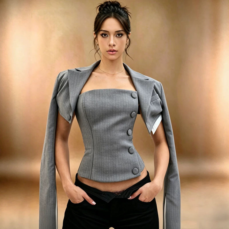 [Customized] Multi-Layer Composite Irregular Faux Two-Piece Blazer & Shapewear Corset Top