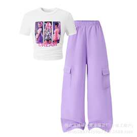 外贸跨境女童套装阔腿裤2026夏季新款女大童时尚休闲裤儿童两件套