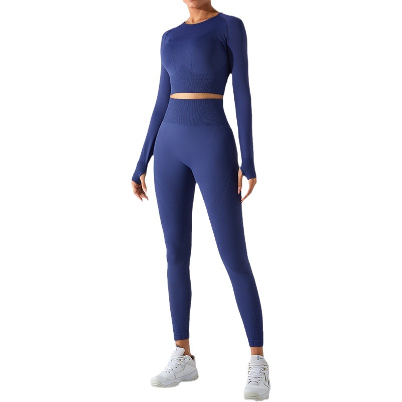 Conjunto de yoga de manga larga para mujer, novedad de primavera, top ajustado para fitness, pantalones de yoga ajustados de cintura alta.