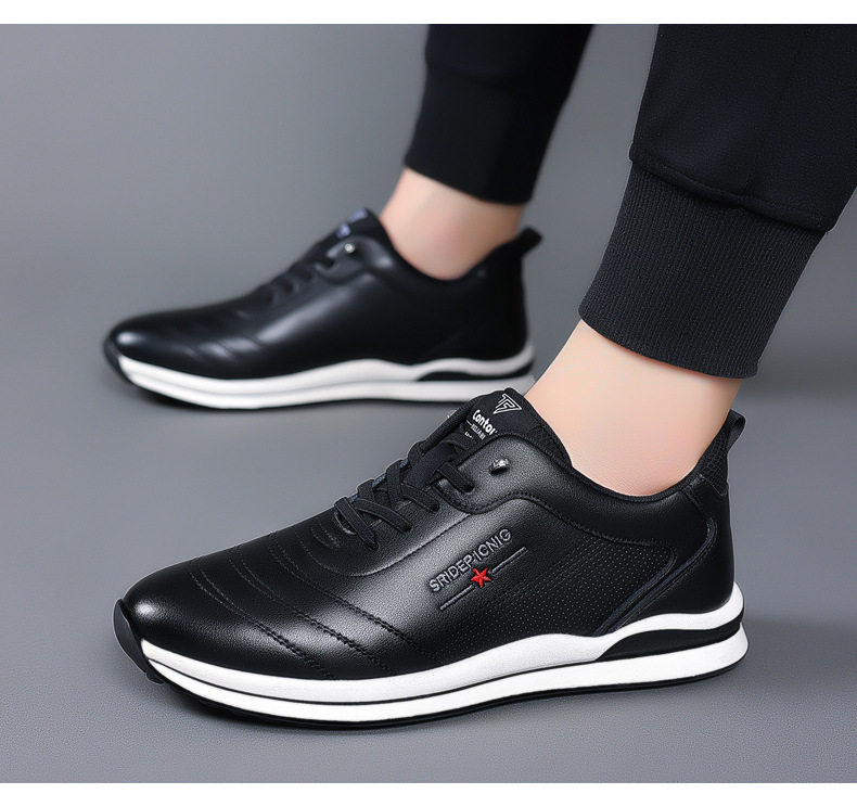 Giày sneaker nam da bò phối màu, đế cao su gót thấp 1–3 cm, dây thun tiện lợi — PZ905 màu trắng, PZ905 màu đen chi tiết 19