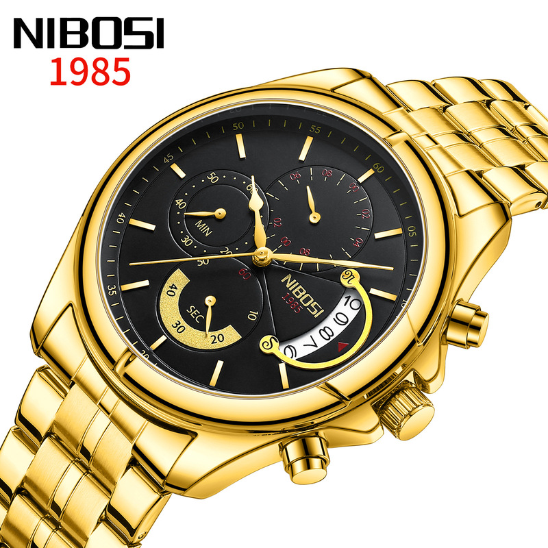 Nibosi Brand Waterproof Business Watch Stainless Steel Band Three-Eye Six-Pin Watch Men's Watch Cross-Border