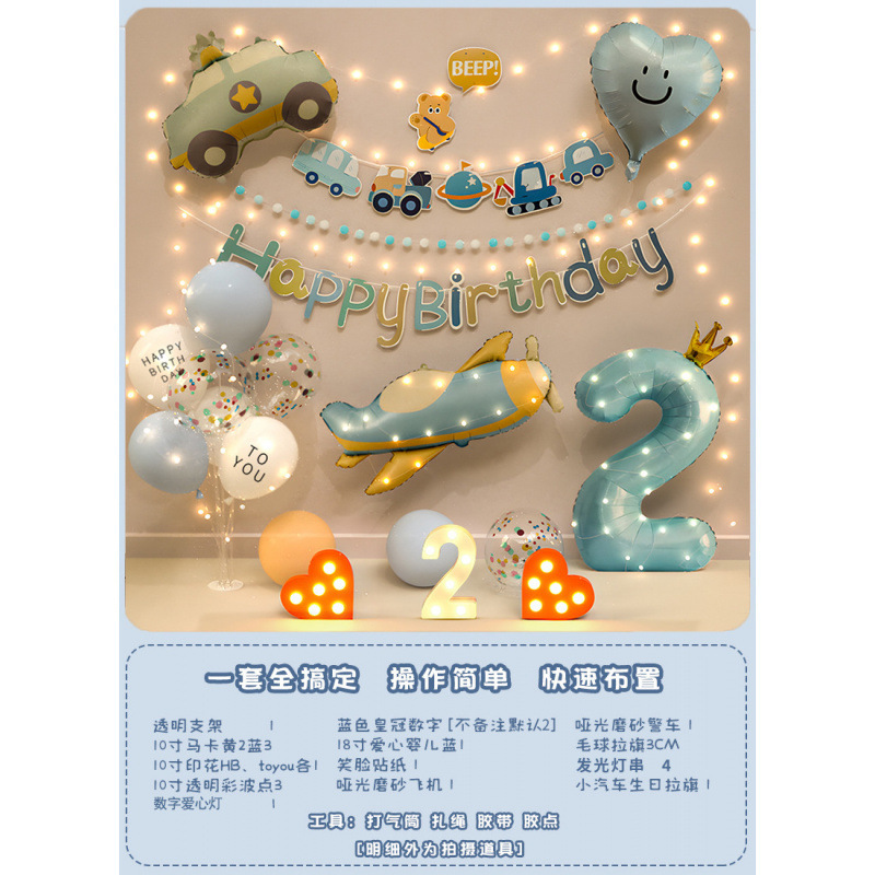 男の子の赤ちゃんの2歳の誕生日ハッピーな雰囲気の子供のパーティー風船背景壁装飾シーンレイアウト3|undefined
