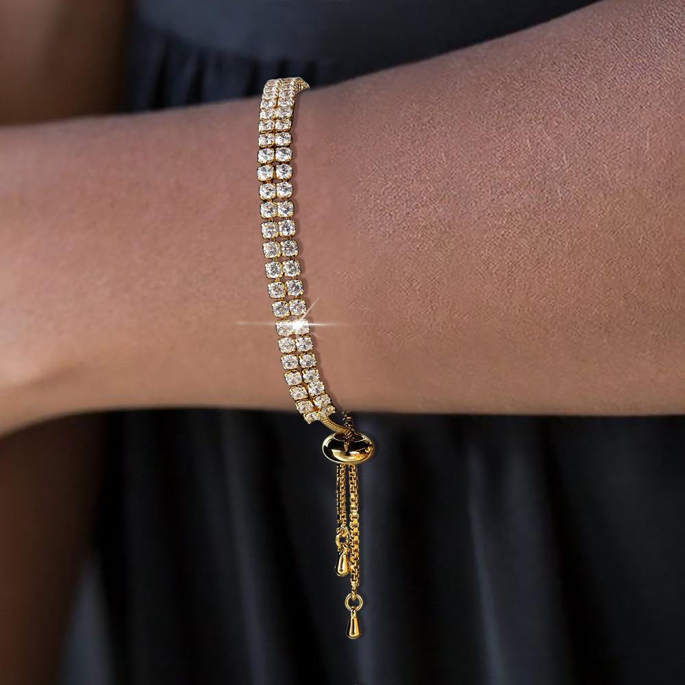 Bracelet de tennis réglable à double rangée de zircons pour femme, bijou tendance, 2,5 mm, entièrement en diamant_voghion.com