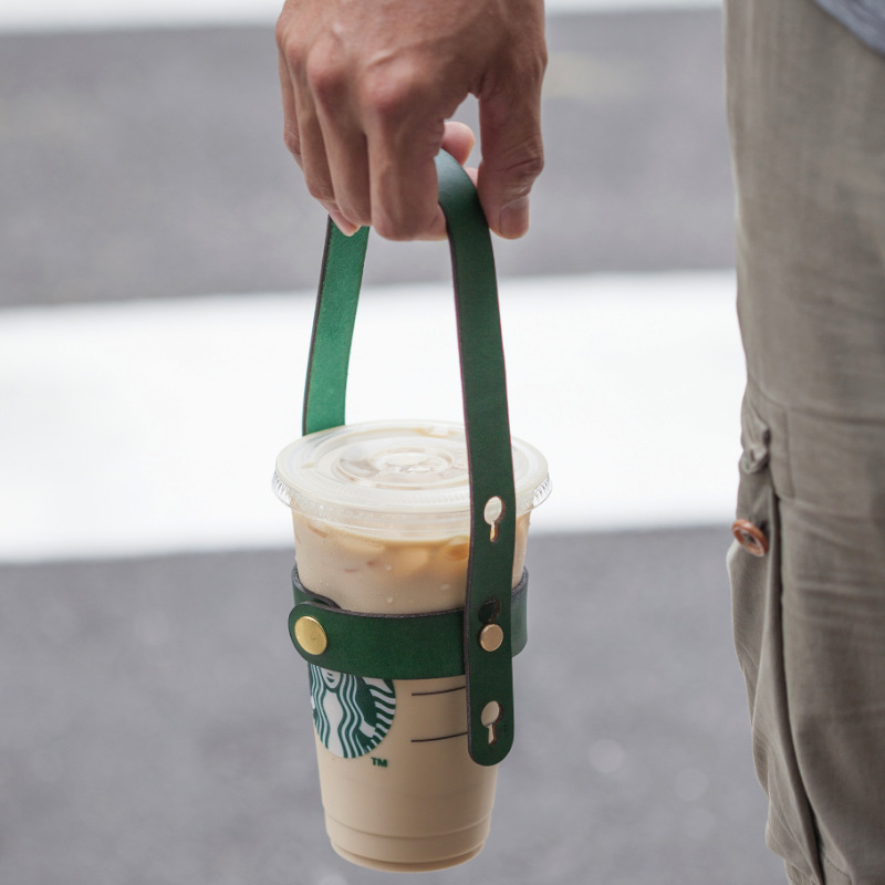 日韩户外手提咖啡杯套 便携手拎奶茶杯咖啡杯隔热套 PU皮杯套