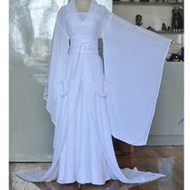 新款广袖流仙裙白色仙女小龙女古装倩女幽魂服装贵妃装汉服白娘子