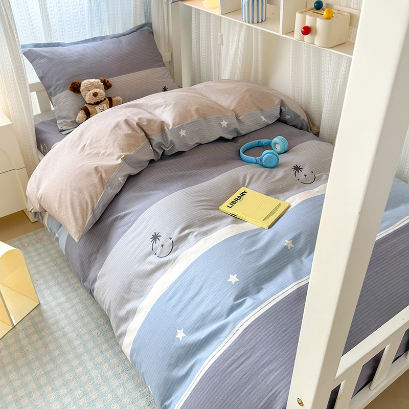 Ropa de cama de tres piezas para dormitorio de estudiantes de algodón puro 100 funda de edredón de sábana individual para dormir desnuda