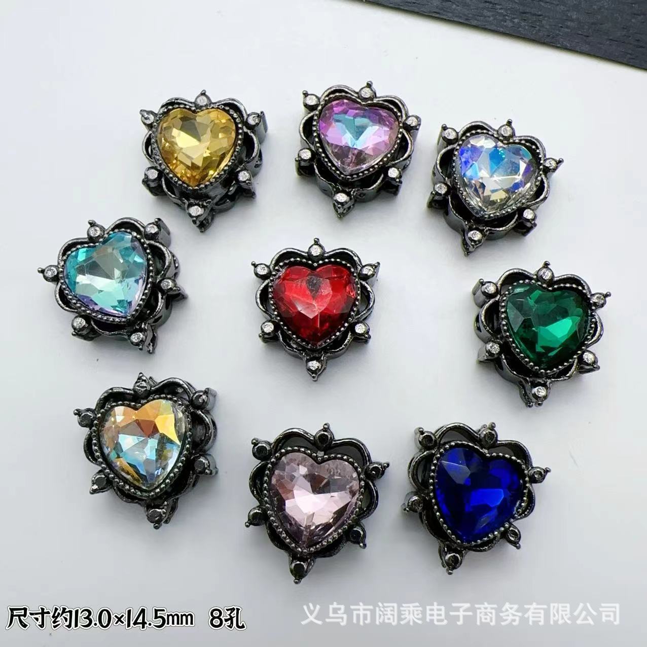 マイクロ象嵌ジルコニウムダイヤモンドマルチカラーピーチハートラブ8穴ビーズリング表面DIYビーズブレスレットネックレスジュエリーアクセサリー