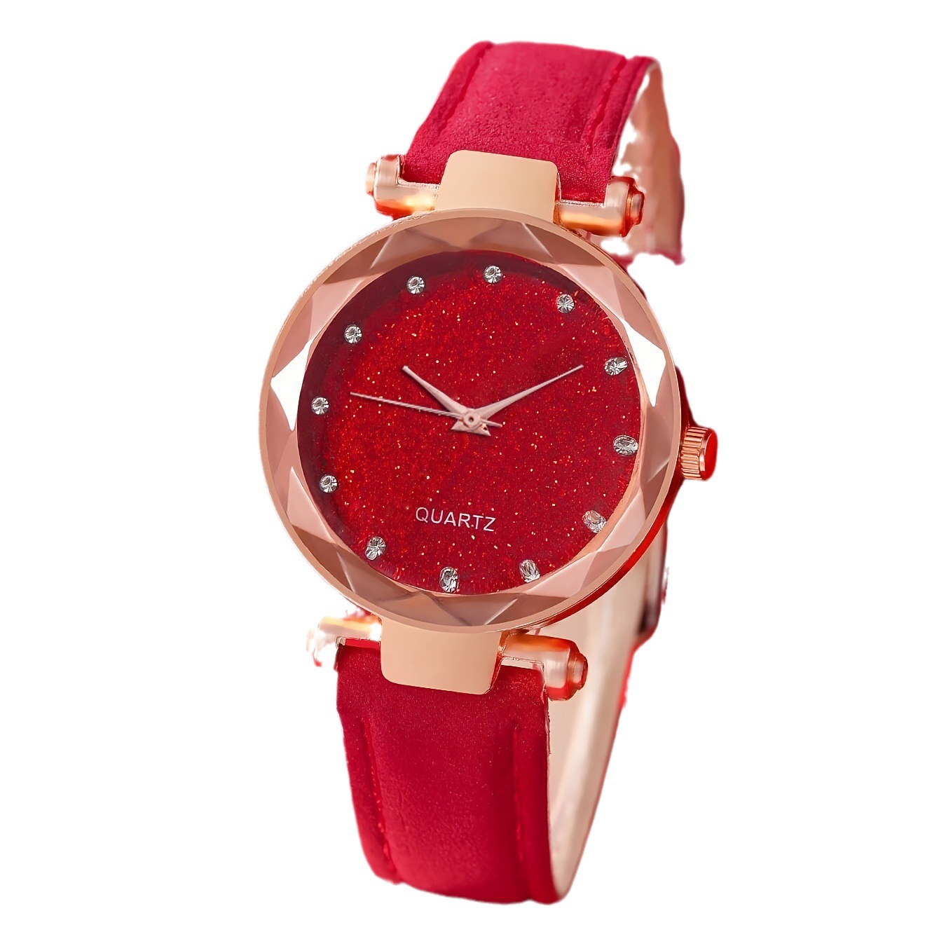 Beliebte einfache silber rosa strass oberfläche frauen Uhr matt lederband frauen casual mode zwei-stück uhr_voghion.com