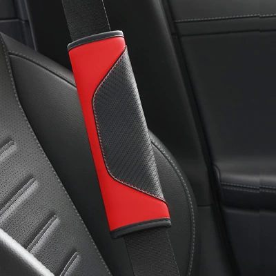 Cross-Border Car Carbon Fiber Pattern Leather Car Seat Belt Cover Protective Cover Crown Shoulder Cover Universal Car Interior (Seat belt shoulder pad) - red-standard-edition-2365
