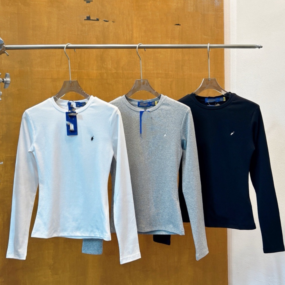 2026 Spring and Autumn War Horse Embroidery Long Sleeve T-Shirt for Petite Women, Regular Shoulder, Layered Slim Fit Base Shirt, Versatile Top