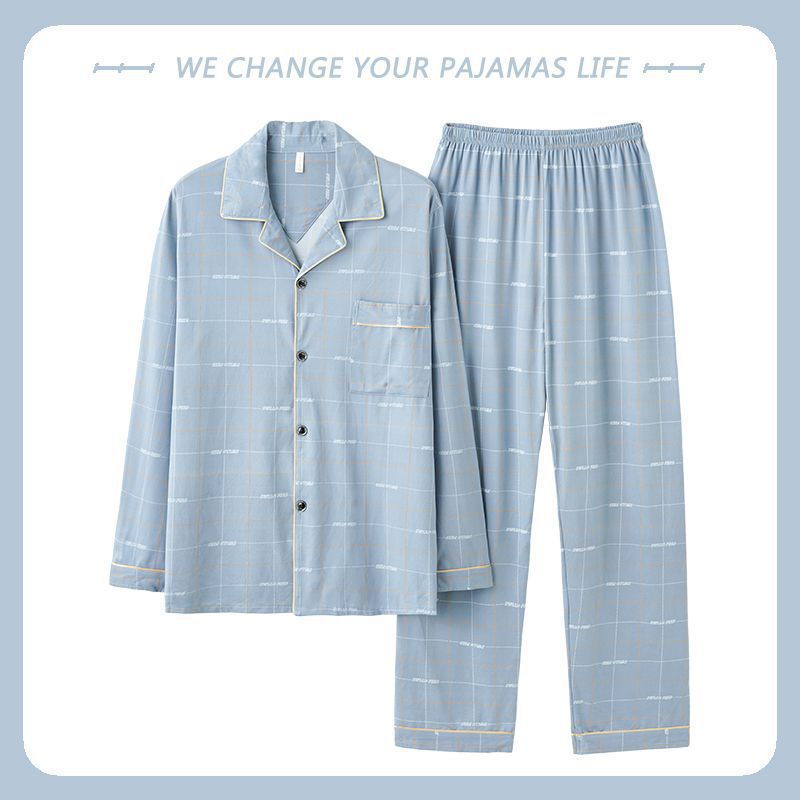 Pijamas de hombre primavera y otoño 100% algodón pantalones de manga larga delgada juventud más tamaño traje de verano homewear