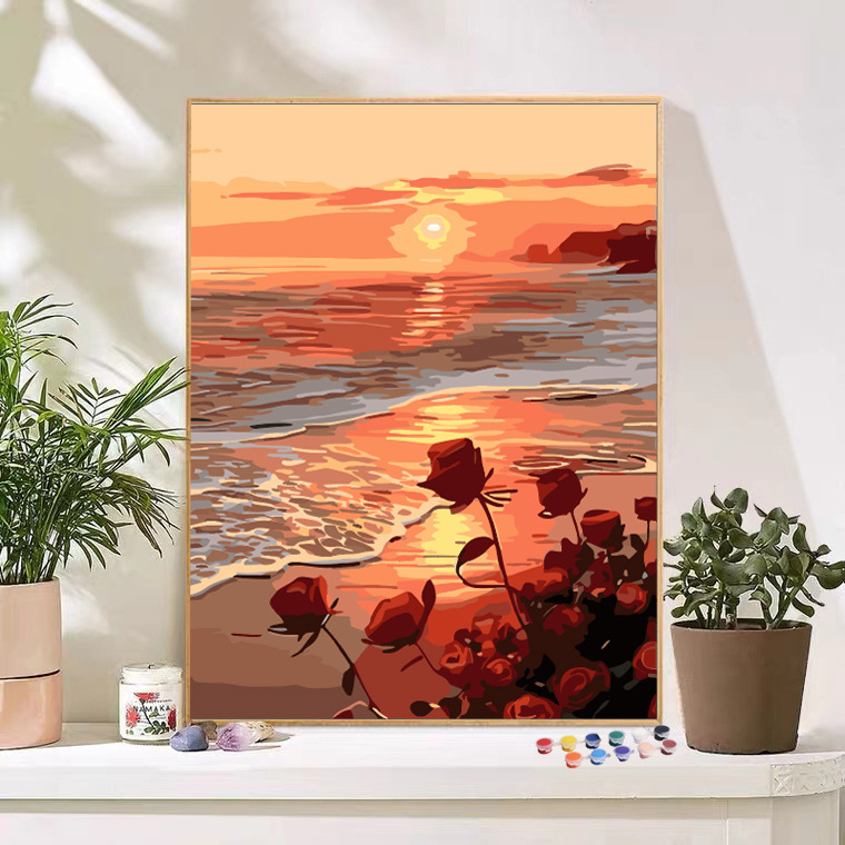 Pintura de aceite digital DIY hecho a mano color relleno pintura digital pintura colgante planta flor paisaje hermosa pintura decorativa fábrica al por mayor