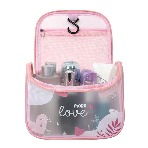 Transparent waterproof makeup bag PU sanding fashionable cosmetic storage bag large capacity hand-held bag travel toiletry bag