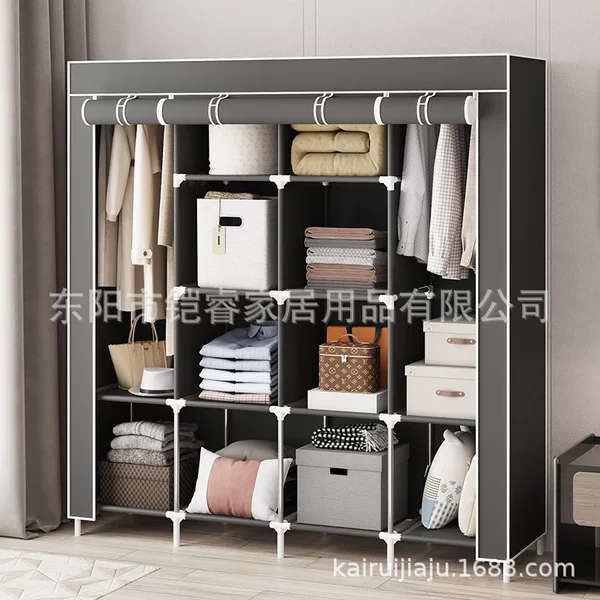 Simple multi-layer assembled storage wardrobe made of non-woven fabric, moisture-proof, metal, simple, thickened fabric, modern organizing closet