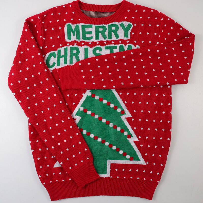 Factory Customized Cross-Border Autumn and Winter Amazon Export Christmas Knitted Sweater European and American Knitted Jacquard Christmas Tree Red