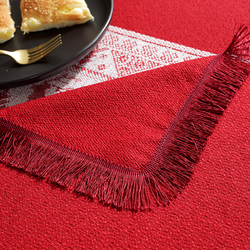 Polyester Fiber Knitted Jacquard Red Deer White Tassel Christmas Rectangular Tablecloth display picture 5