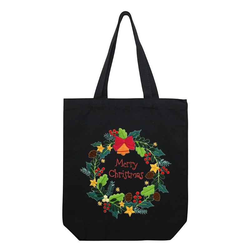 Hecho a mano DIY cinta bordada bolsa de lona Lu bordado solo hombro bolso tridimensional bordado flor lienzo mujer bolsa grande
