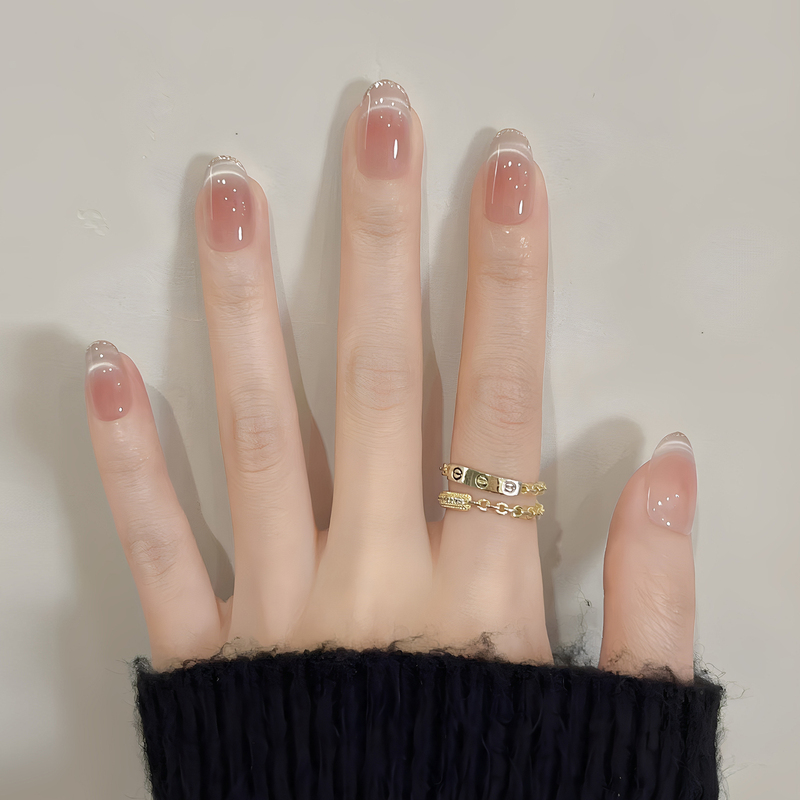 Nude French-Style Handmade Short Press-On Nails with a High-End Feel, Ready-Made Nail Art for Spring and Summer, Enhances Complexion and Adds Elegance