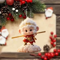 2D плоский трансграничный взрыв рождественская елка подвеска китайский обезьяна мультфильм персонаж автомобиля зеркало заднего вида декоративная сумка
