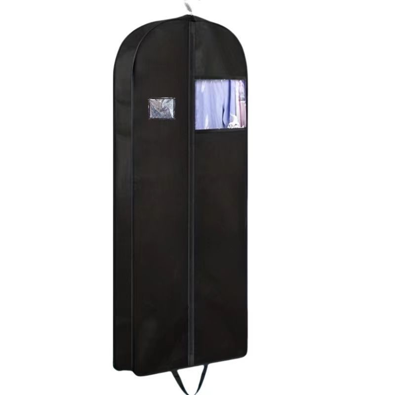 Non-woven fabric three-dimensional transparent window clothes dust cover plastic black hand-held clothes dust bag suit bag