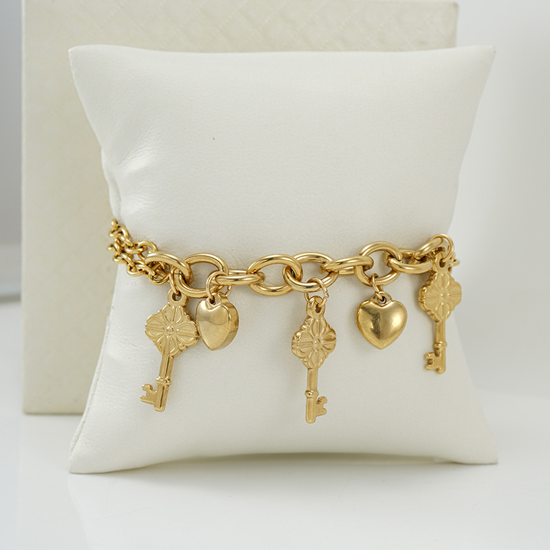 Date Occasion 304 Stainless Steel Material Simple Style Heart Shape Key Titanium Steel Bracelets