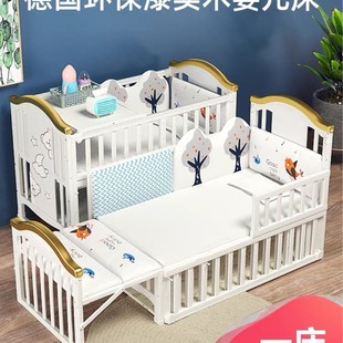 Card bed solid wood newborn baby BB cradle multi -functional paintless paint can move children splicing big bed