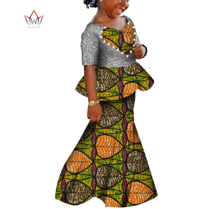 非洲女童印花高腰裙套装棉质亮片童装裙套装一件代发