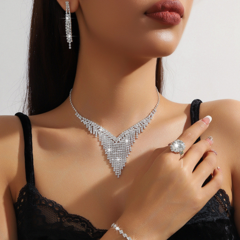 heiße Halskette Set Braut Halskette Ohrringe Zirkon Schmuck Bankett Party Schmuck Set_voghion.com
