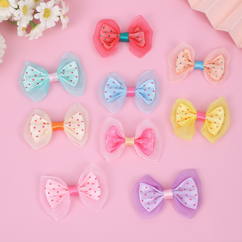 现货销售DIY织带蝴蝶结 饰品配件头饰波点头花 芭比娃娃胸花发夹