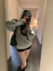 韩系设计感铆钉长袖连帽卫衣女2025秋季新款酷盐系宽松拉链外套潮