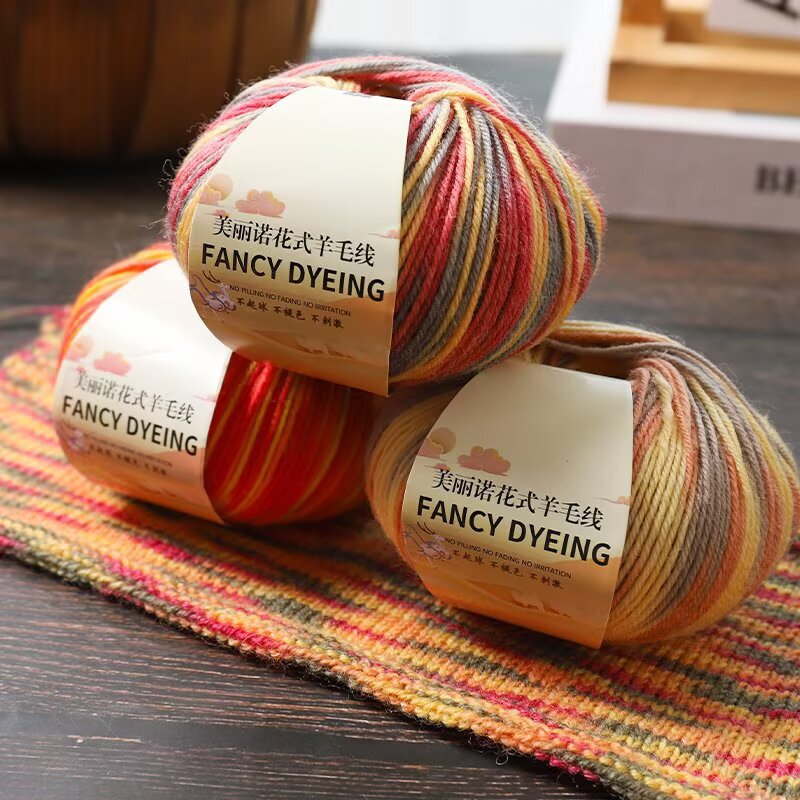 Fancy Rainbow Medium-Thick Wool Alpaca Gradient Dyed Yarn Ball DIY Handmade Crochet Knitting Yarn for Sweaters, Scarves, and Hats