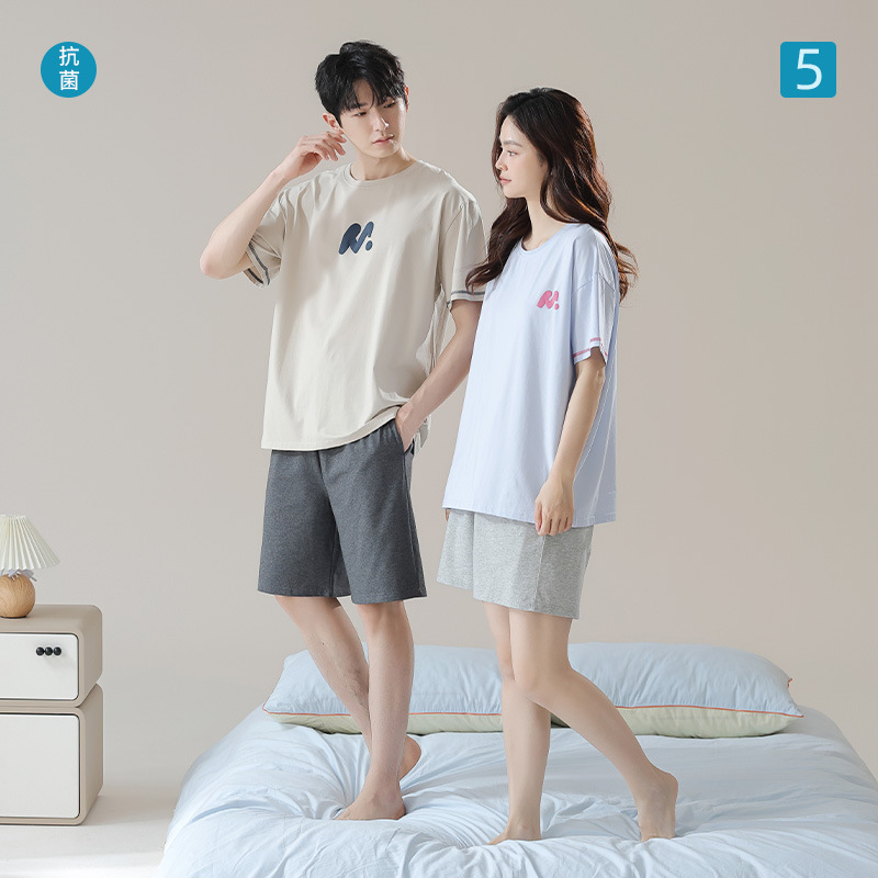 [Antibacterial Xinjiang Cotton] Summer Rack Cotton Couple Pajamas Short-sleeved Women's Pure Cotton Thin Men's Home Clothes suit