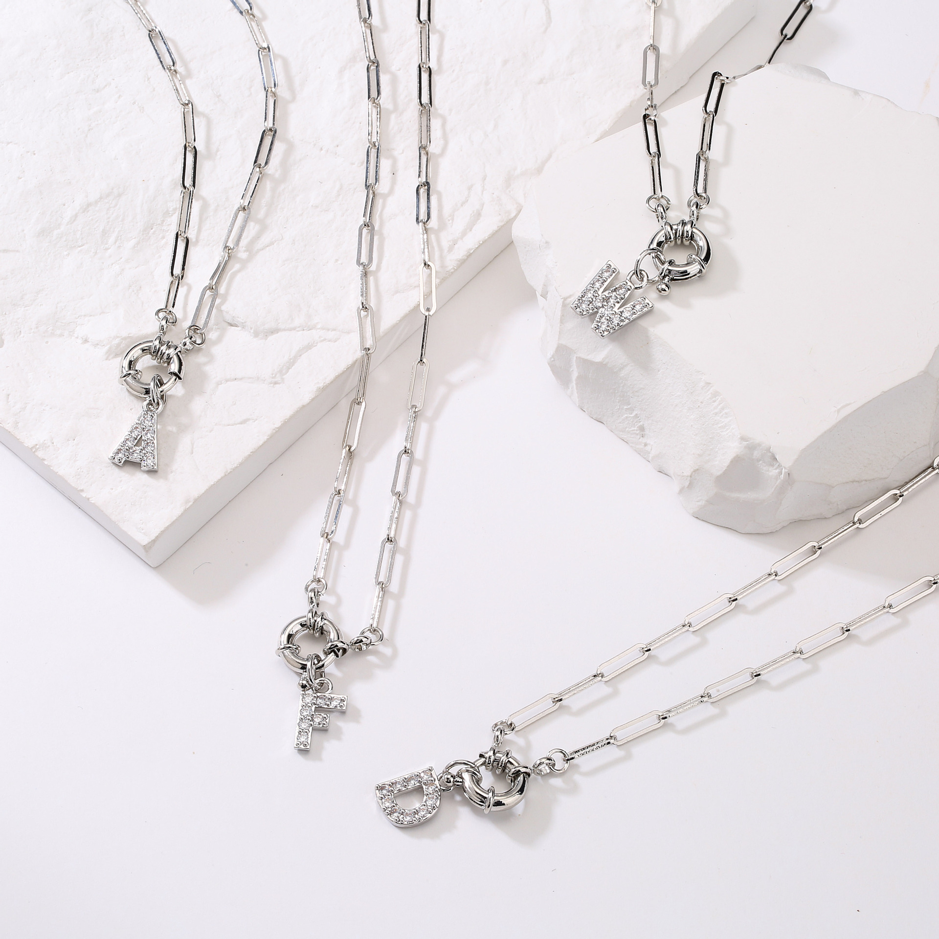 Micro-Inlaid English Letter Necklace Steering Wheel Buckle Chain Stainless Steel Necklace