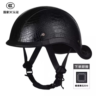 New National Standard 3C Retro Flip-Up Helmet for Women, Motorcycle Half-Helmet for Men, Electric Scooter Helmet, Cruiser Helmet for Riding (Motosiklet kaskı (dəbilqə)) - 3c-plaid-black-comes-with-cycling-face-towel-m