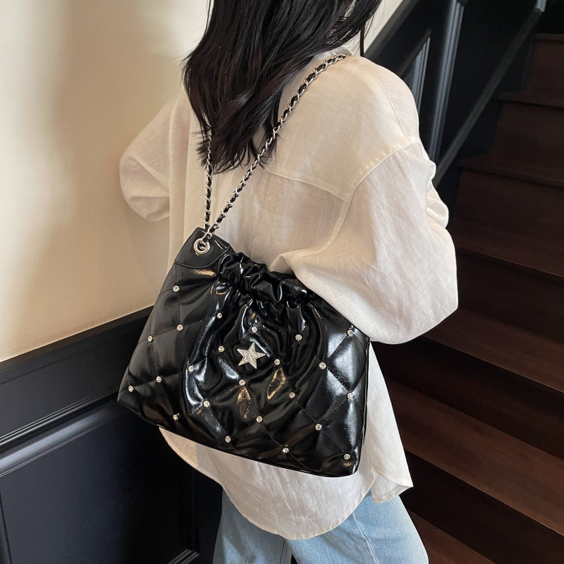 Bolso de cadena de moda coreana 2025 verano nuevo bolso femenino bolso de hombro bordado de rombo bolso de mensajero de diamantes de gran capacidad