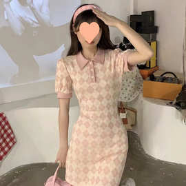 韩版甜辣妹别致Polo领连衣裙女森系初恋裙款修身显瘦气质高雅裙子