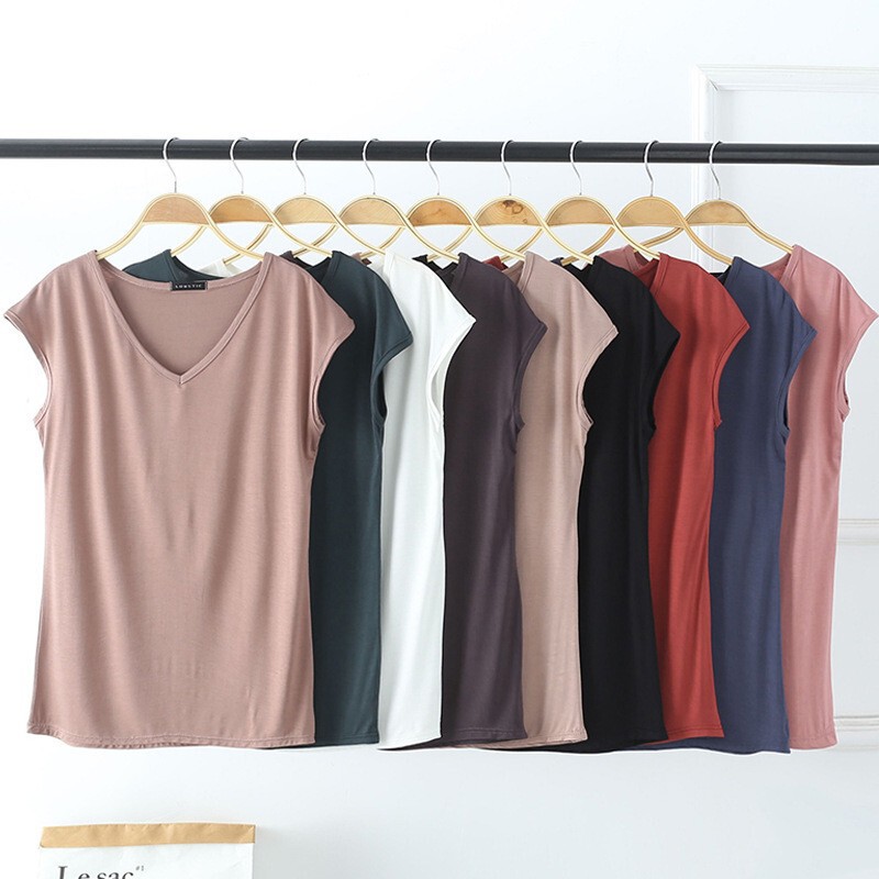 Modal Sleeveless T-shirt Women's Summer Thin V-neck Sleeveless Top Loose Large Size Vest Casual Solid Color Base Shirt