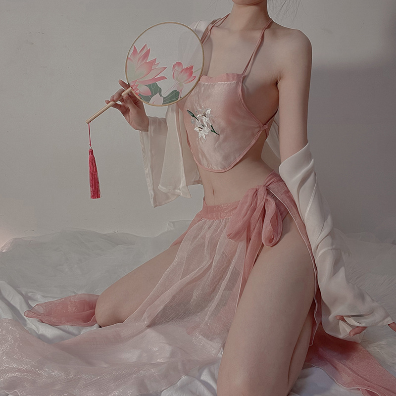 Chinese Style Classical Bellyband Chiffon See-Through Pure Desire Seductive Emotional Lingerie Sexy Sleepwear Retro No-Take-Off Uniform Qqny