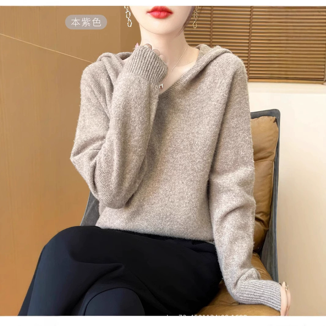 Осенний и зимний новый шерстяной свитер с капюшоном