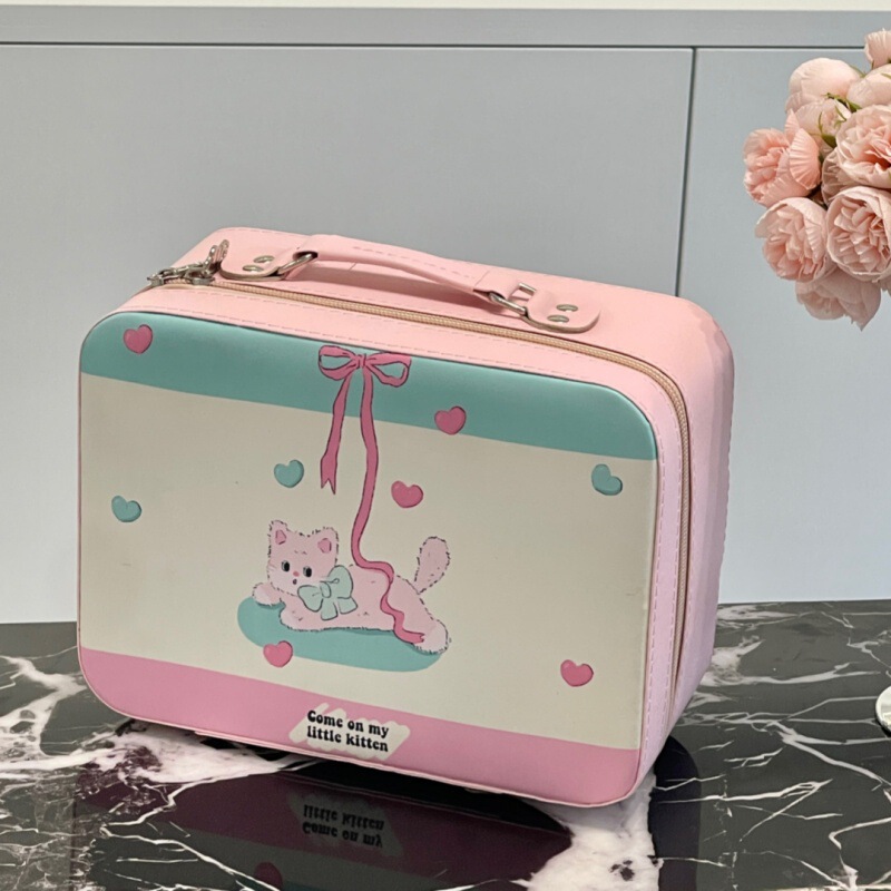2024新型オリジナル子犬猫化粧バッグ携帯大容量スーツケース鏡付き化粧品収納ボックス|undefined
