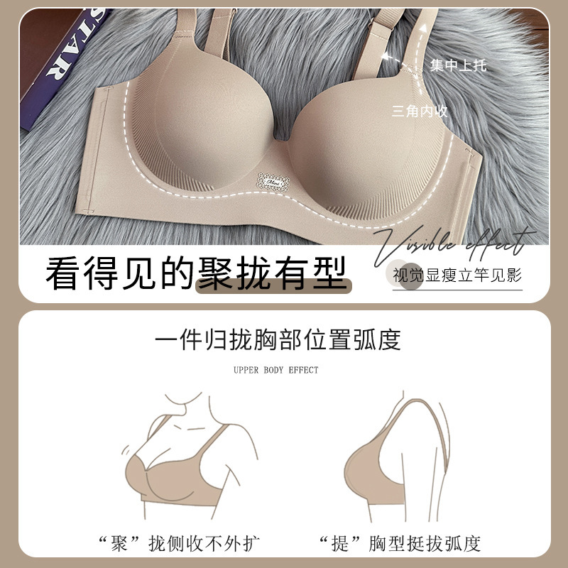 无痕内衣女薄款粉底液肤色隐形大胸显小防下垂收副乳大码文胸罩|undefined