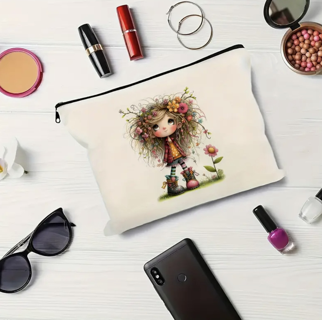 Amazon personajes transfronterizos bolsas de baño bolsas de viaje impresión doble cara algodón y lino nuevo paquete de accesorios de bolsa de cremallera