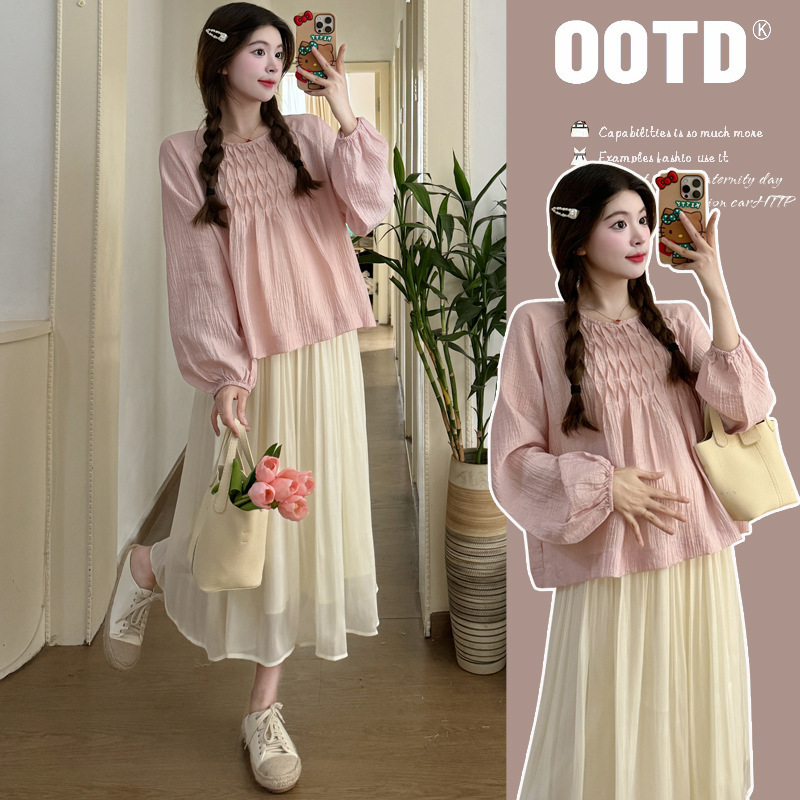 Maternity dress 2024 spring high-grade suit fashionable western style age-reducing skirt two pieces suit spring and autumn small