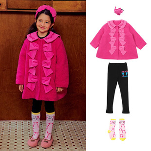 In stock! BE23 autumn and winter New girls' pink lamb wool coat big butterfly Korean princess temperament coat