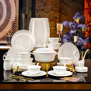 Jingdezhen Underglaze Bone China Tableware suit Light Luxury Pure White Ceramic Dishes and Dish Household High-end Hotel Dishes and Dish Chopsticks