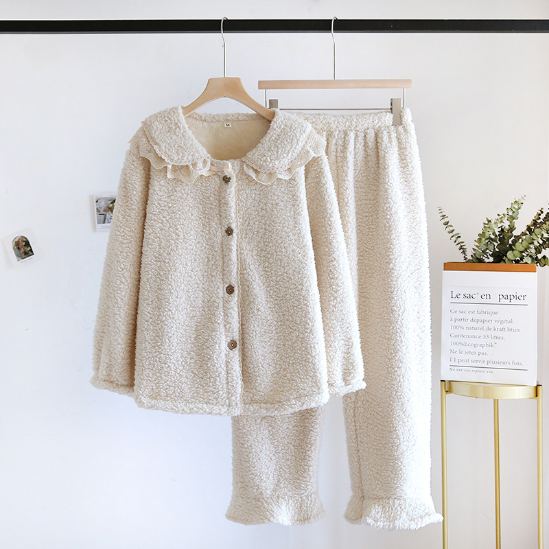 女性と男性用のコーラルベルベットパジャマ、秋冬カップルセット、和風カジュアルベルベット厚手暖かいホームウェア