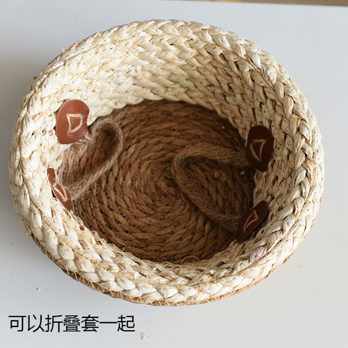 Woven vegetable decorative straw corn rope storage basket dirty clothes basket storage basket floor-standing bamboo basket sundries storage basket