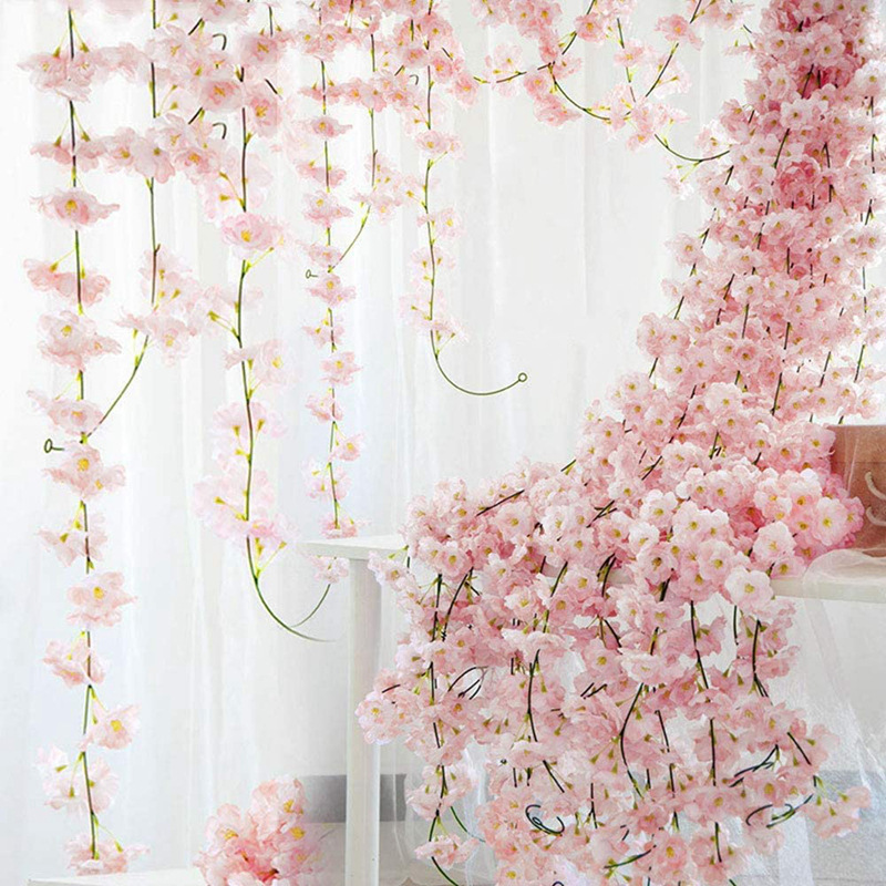 Cross-Border Amazon Simulated Cherry Blossom Vine Indoor Ceiling Decoration Vine Flower Strips Air Conditioning Pipe Blocking Winding Flower Vine Cross-Border Amazon Simulated Cherry Blossom Vine Indoor Ceiling Decoration Vine Flower Strips Air Conditioning Pipe Blocking Winding Flower Vine