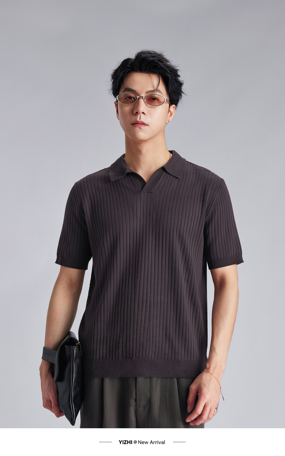Áo polo nam dệt kim phong cách cổ điển tay ngắn — đen chi tiết 13