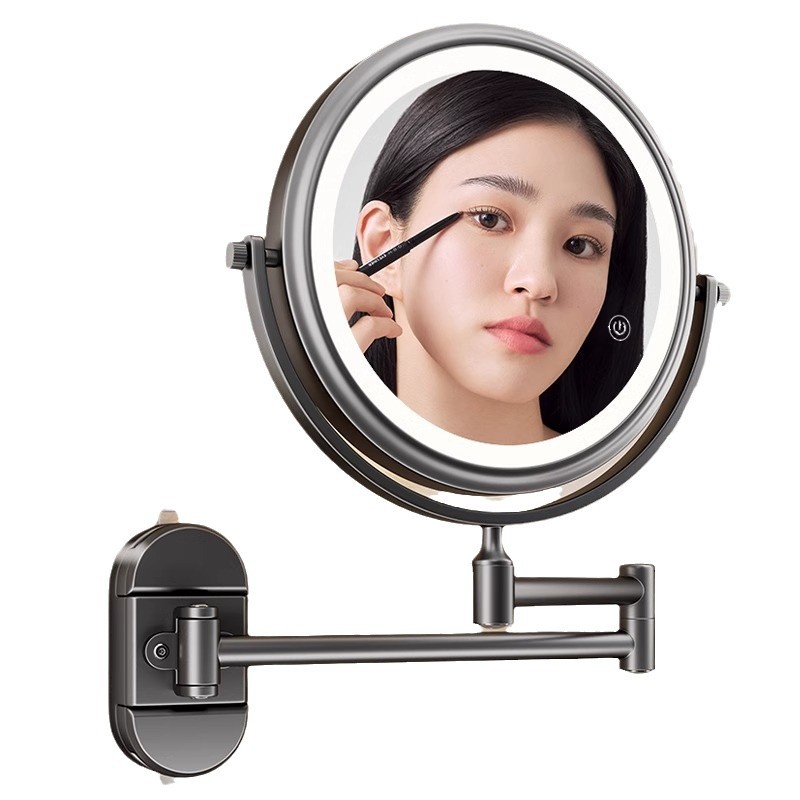 Espejo de Maquillaje LED de Pared Plegable con Ventosa para Baño y Hotel